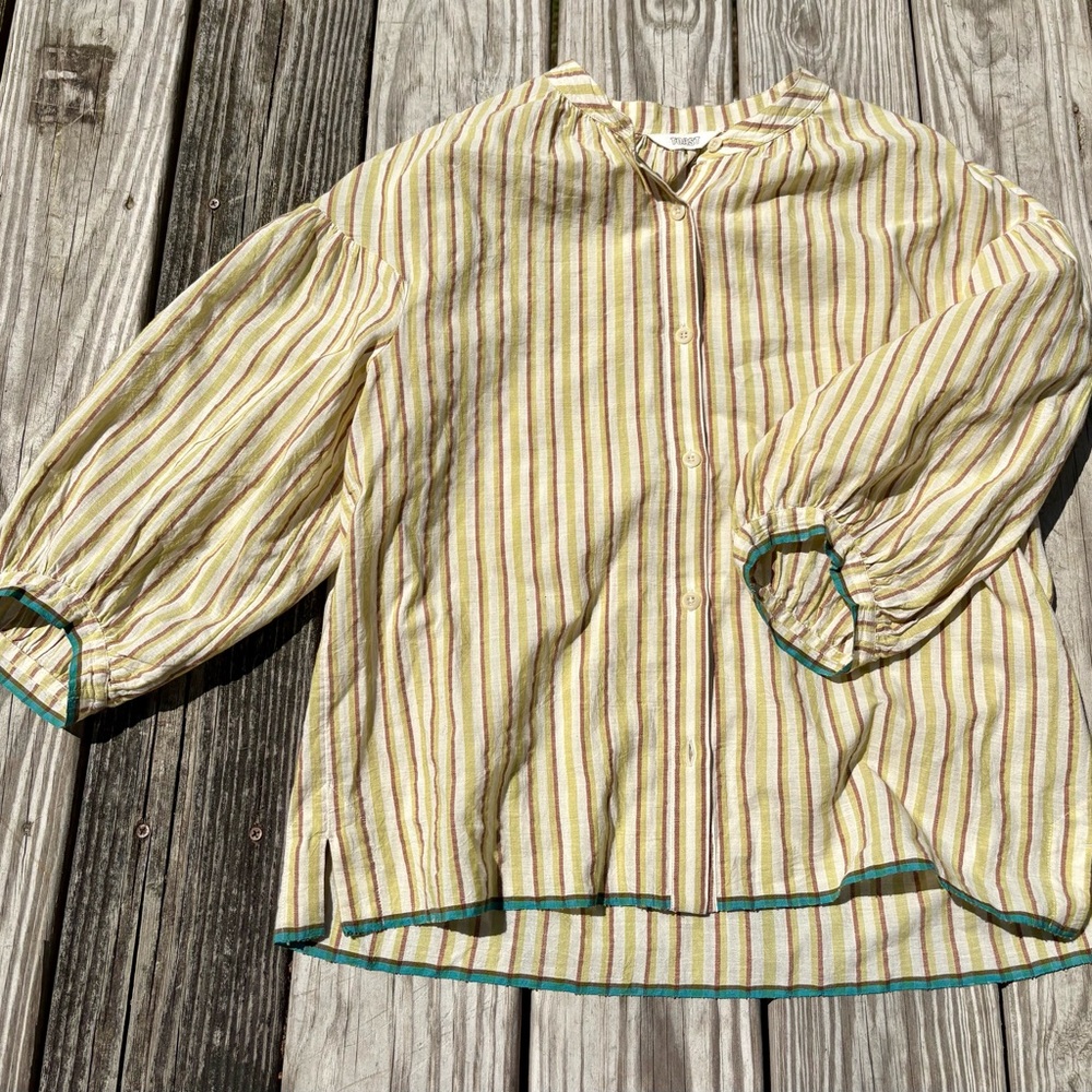 TOAST Striped Blouse with Billowy Sleeves